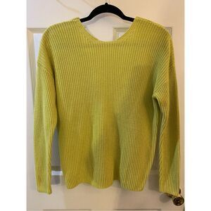 LOFT SWEATER W/TIE BACK DETAIL LONG SLEEVE YELLOW/GREEN SZ M NWT